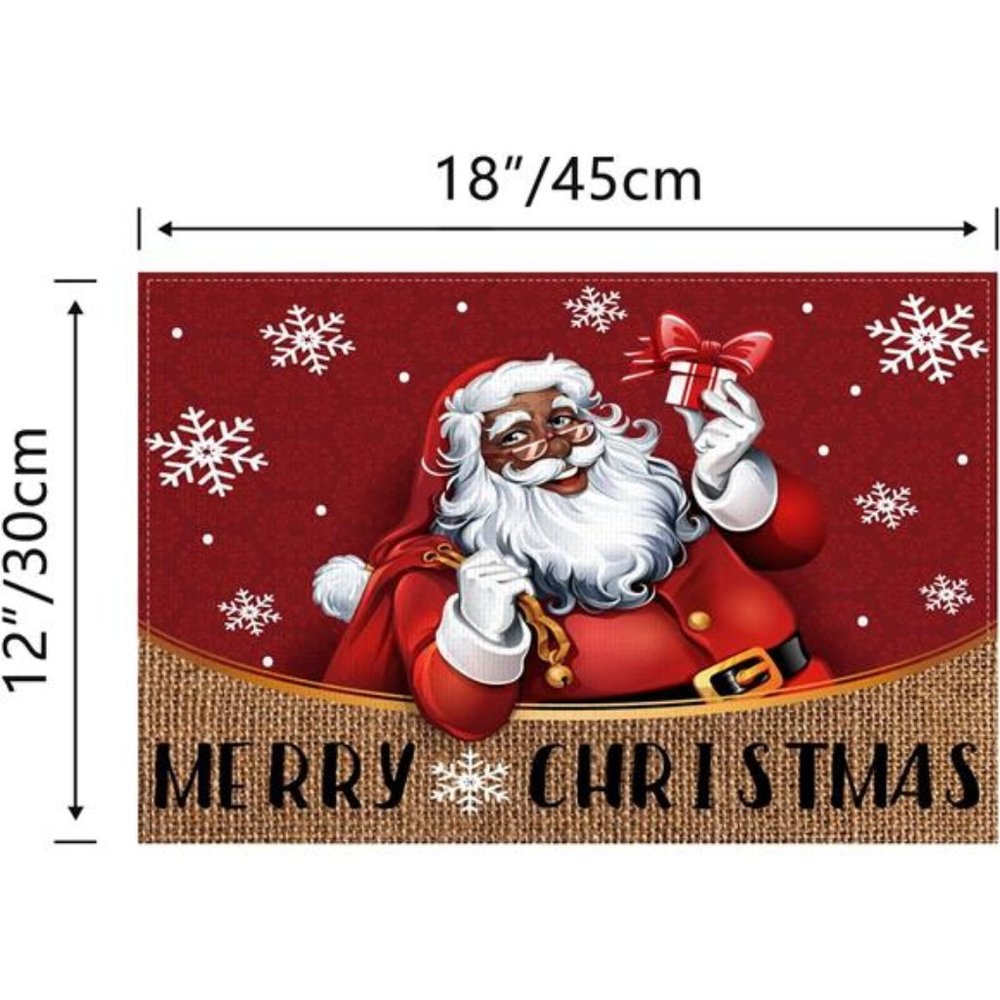 Linen African American Christmas Placemats Set of 4 Black Santa -12×18'' - Picture 3 of 4